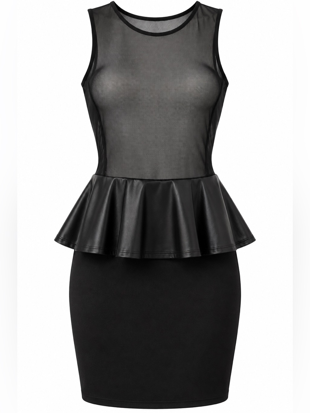 Sabora Black Mesh Peplum Party Dress Sleeveless Size M